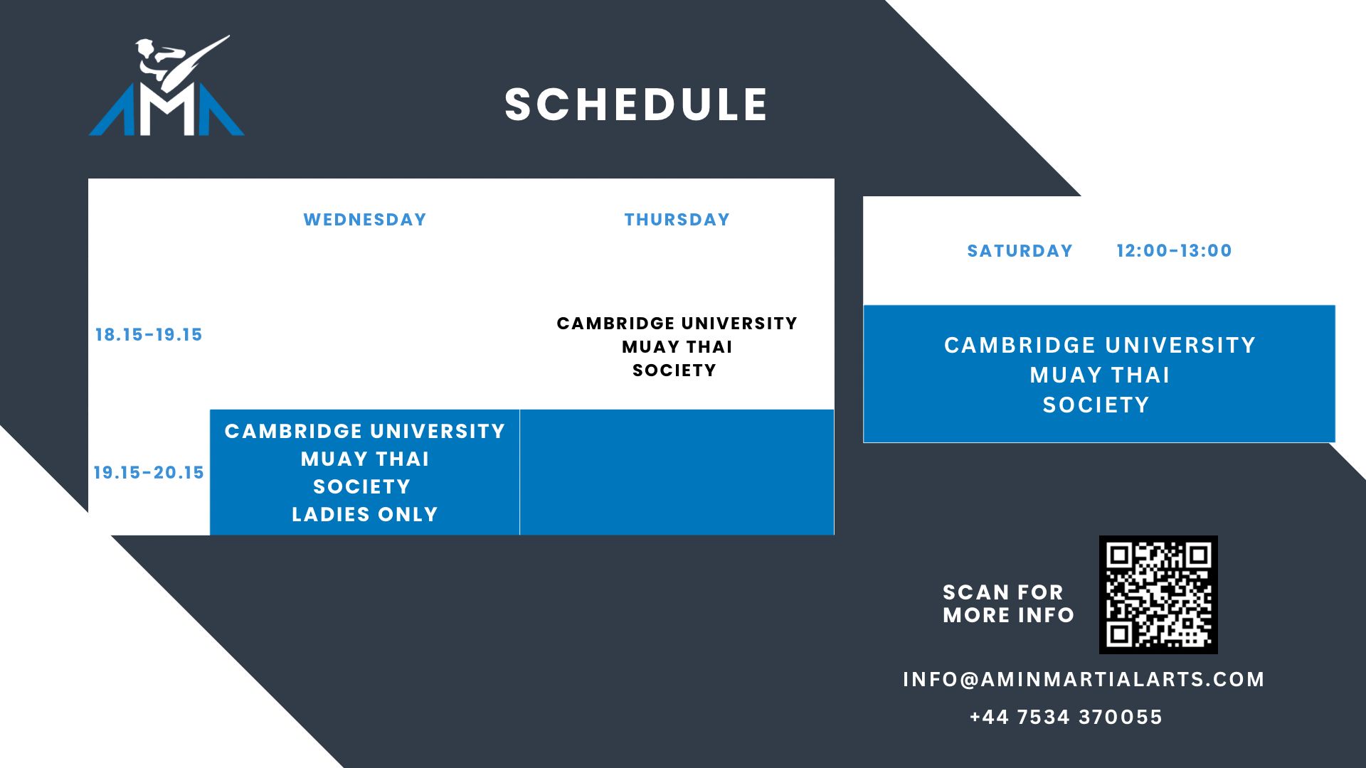 Mixed martial arts schedule for Cambridge University students